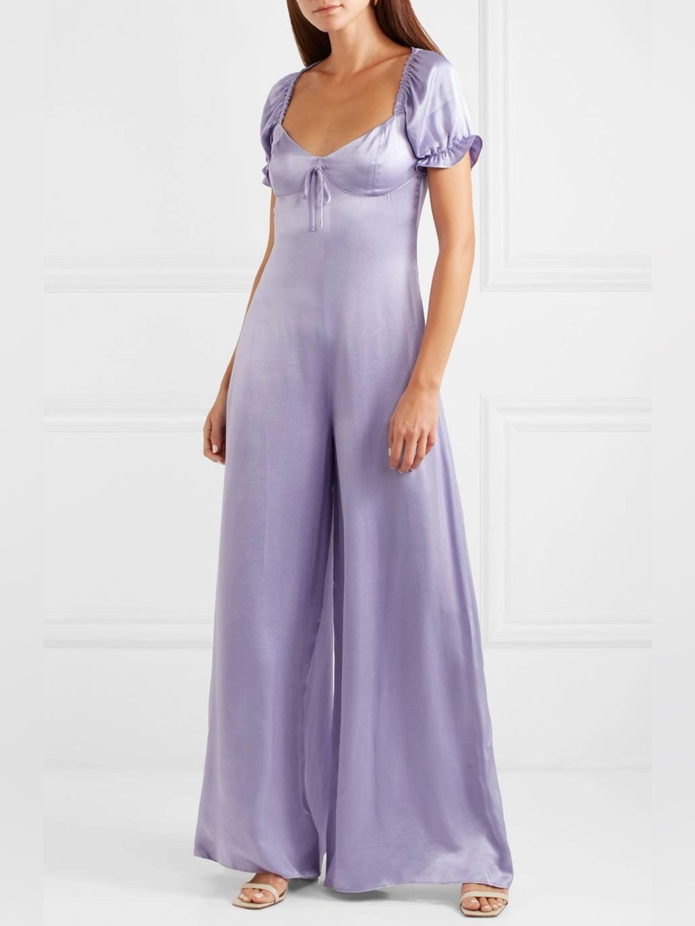 STAUD Naomi Satin-Twill Jumpsuit in Lavender. Size 6